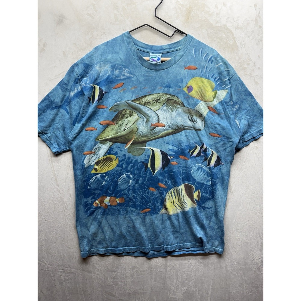 VTG 1999 Liquid Blue Ocean Sealife T-Shirt Men's XL Blue Sea Turtle Fishes